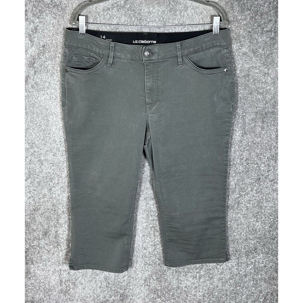 Liz Claiborne Classic Slim Leg Capri‎ Jeans Womens Size 14 Gray Pockets Stretch